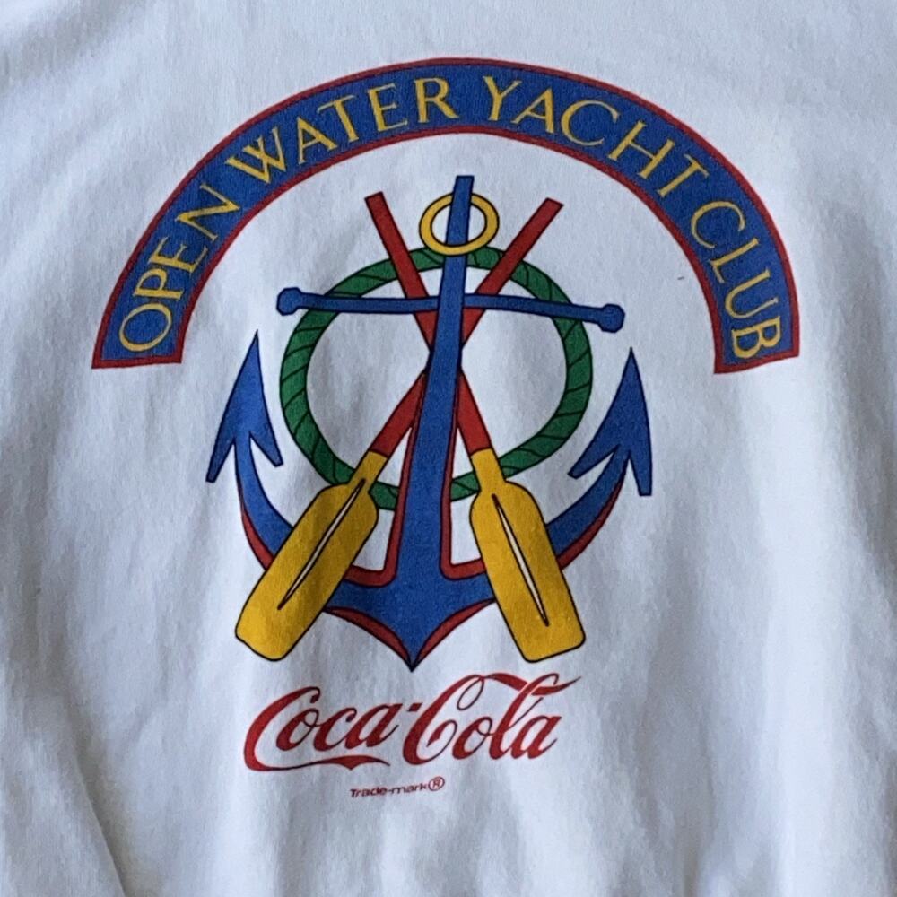 RARE VTG Coca-Cola White Crew Neck Shirt Pullover Surf Team Yacht Club Sz Large - Picture 6 of 11